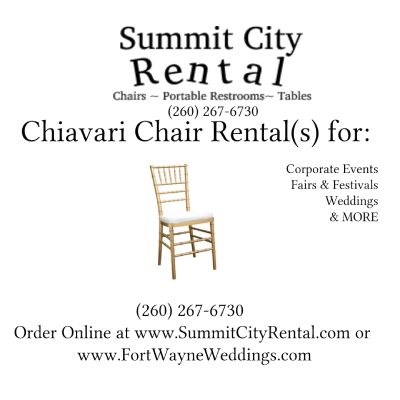 Where to rent chiavari chair rental in Fort Wayne, Auburn, Angola, Syracuse, or surrounding areas. Rent chiavari gold chair rental in Fort Wayne with Summit City Rental.